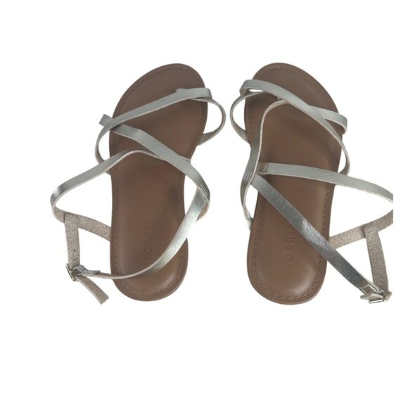 Torrid Metallic Silver Strappy Sandals With Adjustable Ankle Strap Size 8.5WW - Picture 3 of 7